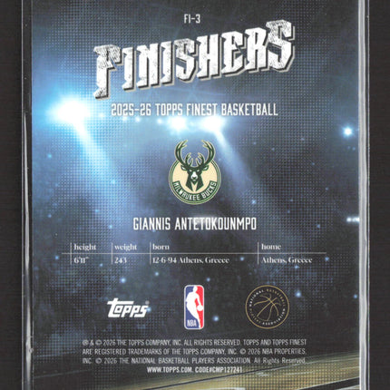 2026 Topps Finest Finishers Giannis Antetokounmpo #FI-3