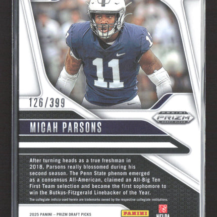 2025 Panini Prizm Draft Picks Micah Parsons #191 Red 126/399