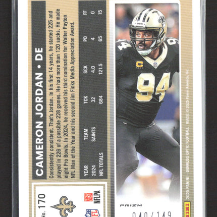 2025 Panini Donruss Optic Prizm Cameron Jordan #170 Red 040/149