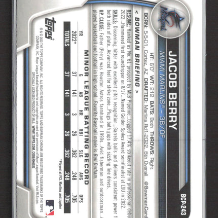 2023 Bowman Chrome Jacob Berry #BCP-243 Mojo Refractor