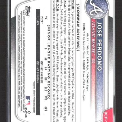 2024 Bowman Chrome Jose Perdomo #BCP-106 Blue Refractor 102/150