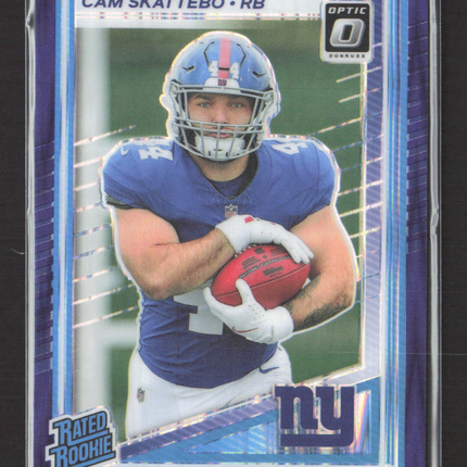 2025 Panini Donruss Optic Prizm Cam Skattebo #228 Purple Shock