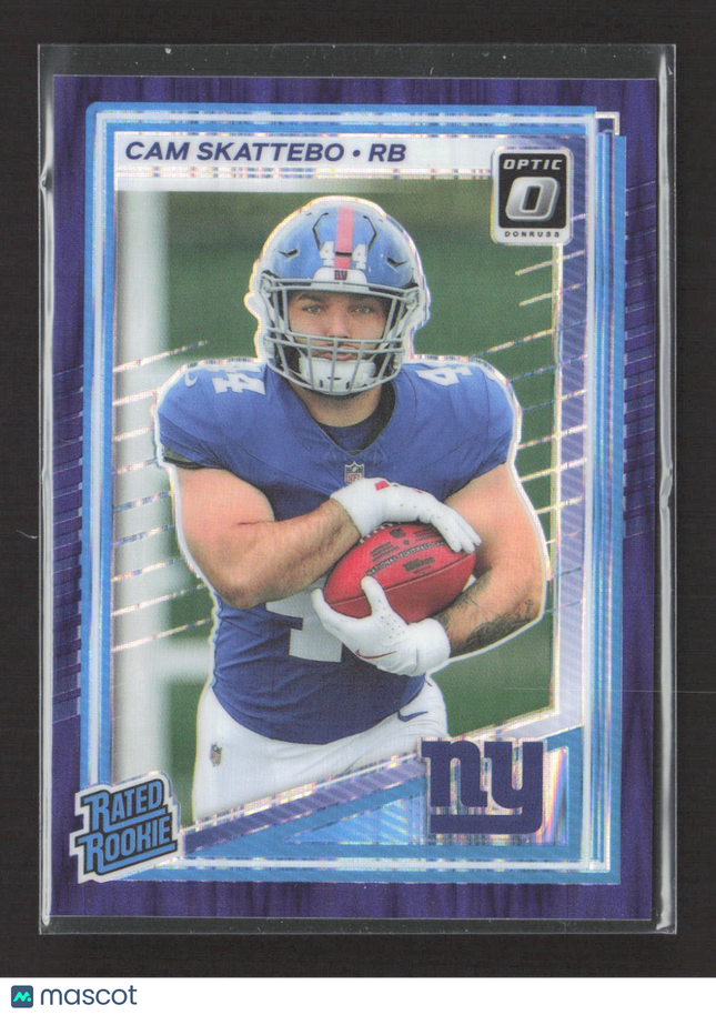 2025 Panini Donruss Optic Prizm Cam Skattebo #228 Purple Shock