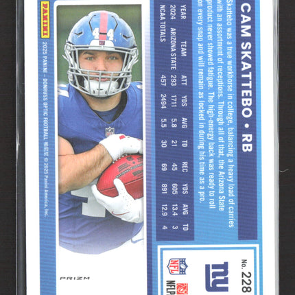 2025 Panini Donruss Optic Prizm Cam Skattebo #228 Purple Shock