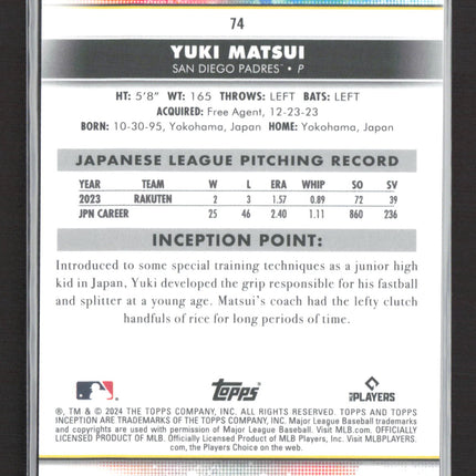 2024 Topps Inception Yuki Matsui #74 RC