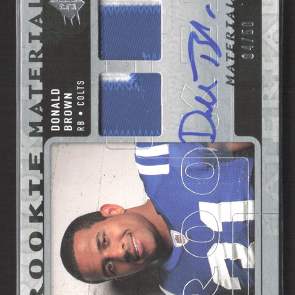 2009 Upper Deck SPx Rookie Materials Donald Brown #RM-DB 04/50 Dual Patch Auto