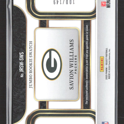 2026 Panini Select Prizm Savion Williams #JRSW-SWS RC Jumbo Jersey 100/149