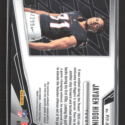 2025 Panini Phoenix Rookie Phenom Jayden Higgins #PJY-JHS RC Jersey /299