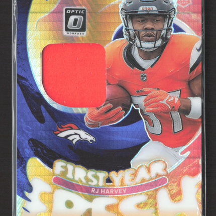 2025 Panini Donruss Optic Prizm First Year Fresh RJ Harvey #FYFBH-RHY RC Jersey