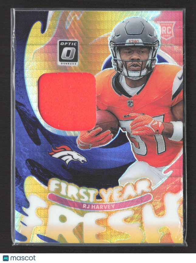 2025 Panini Donruss Optic Prizm First Year Fresh RJ Harvey #FYFBH-RHY RC Jersey
