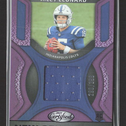 2025 Panini Certified New Generation Riley Leonard #NGJRLD Purple /399 Jersey