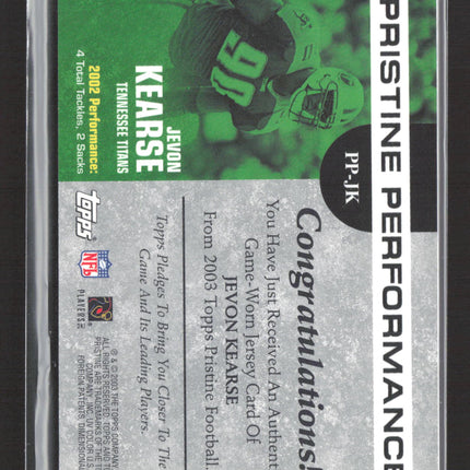 2003 Topps Pristine Pristine Performance Jevon Kearse #PP-JK Game-Worn Jersey