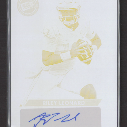 2024 Leaf Press Pass Premium Riley Leonard #BARL1 Yellow Printing Plate 1/1 auto