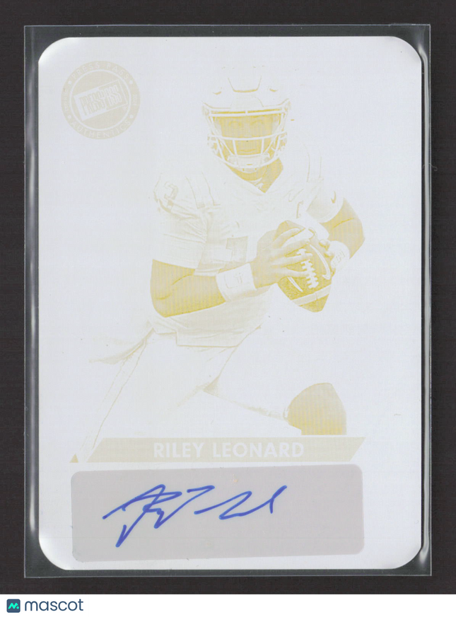 2024 Leaf Press Pass Premium Riley Leonard #BARL1 Yellow Printing Plate 1/1 auto