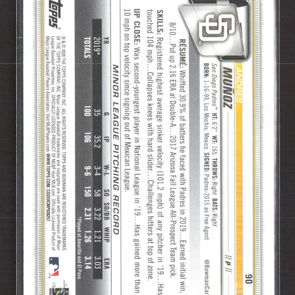 2020 Topps Bowman Andres Munoz #90 RC