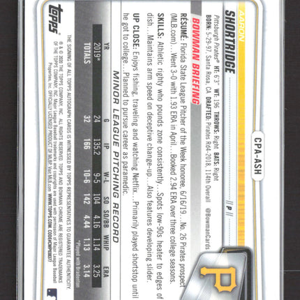 2020 Bowman Chrome Aaron Shortridge #CPA-ASH Speckle Refractor Auto /299