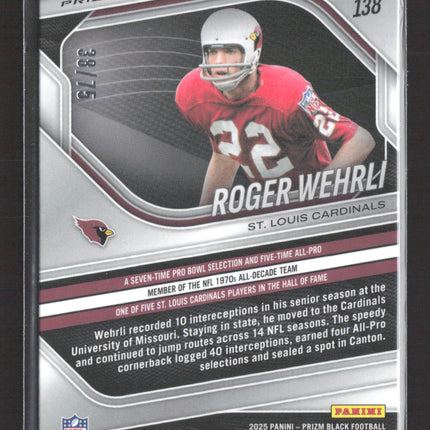 2026 Panini Prizm Black Roger Wehrli #138 Red Checkerboard 38/75