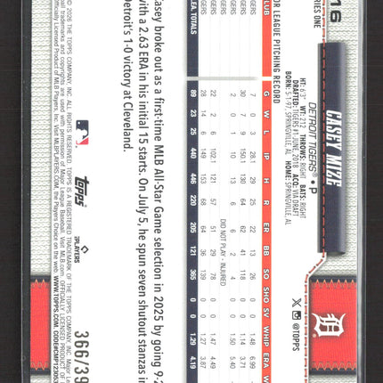 2026 Topps Series One Casey Mize #16 Yellow /399