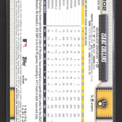 2026 Topps Series One Isaac Collins #202 Purple /250