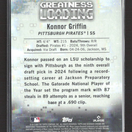 2025 Bowman Chrome Greatness Loading Konnor Griffin #GL-13 Aqua RayWave 073/125