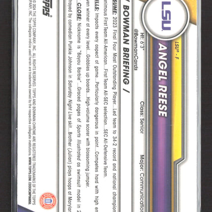 2024 Bowman Chrome University Angel Reese #49 1st Bowman Sapphire
