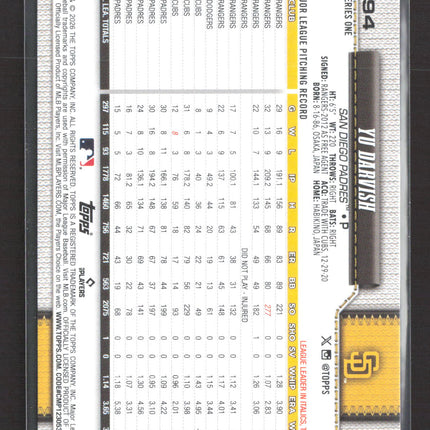 2025 Topps Series One Yu Darvish #94 Aqua Foil
