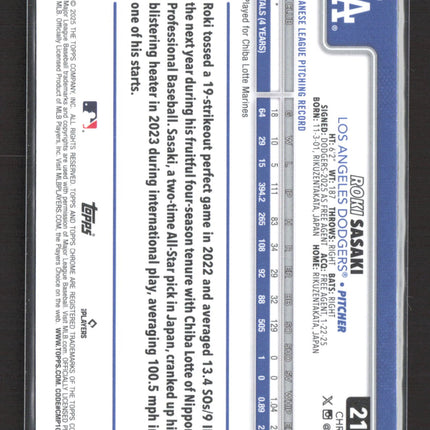 2025 Topps Chrome Roki Sasaki #217 X-Fractor RC