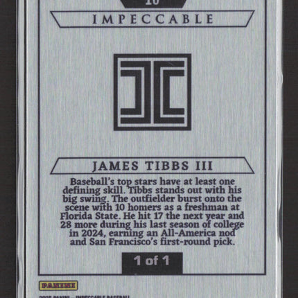 2025 Panini Impeccable Baseball Stainless Stars James Tibbs III #10 1/1