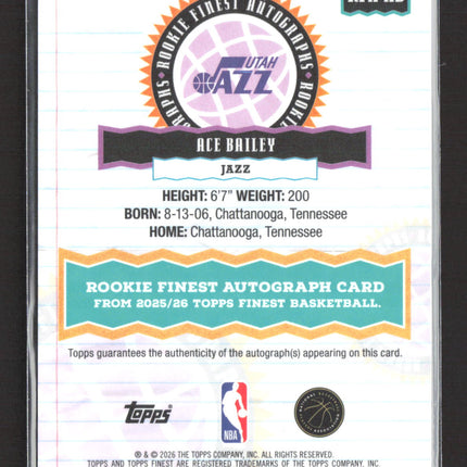 2026 Topps Finest Rookie Finest Auto Ace Bailey #RFA-AB Blue RC 10/99 Auto