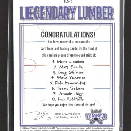 2022 Leaf Legendary Lumber Mario Lemieux Yzerman Jagr #LLS-6 /30 Stick Relic