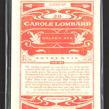 2012 Panini Golden Age Museum Age Carole Lombard Relic #29