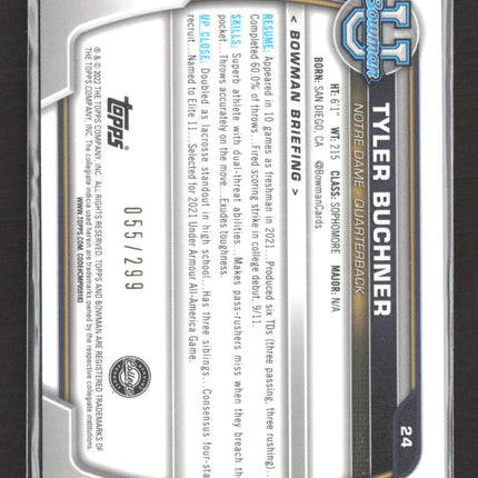 2022 Topps Bowman University Tyler Buchner #24 Aqua 1st Bowman