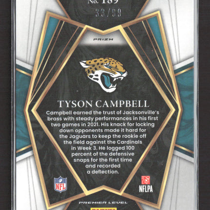 2022 Panini Select Prizm Premier Level Tyson Campbell #189 Light Blue 33/89 RC