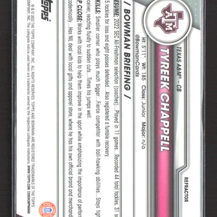 2023 Bowman University Chrome Tyreek Chappell #117 Refractor 1st Bowman