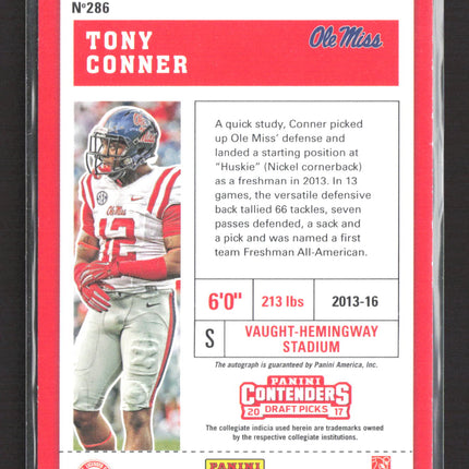 2017 Panini Contenders Draft Picks Draft Ticket Tony Conner #286 RC Auto