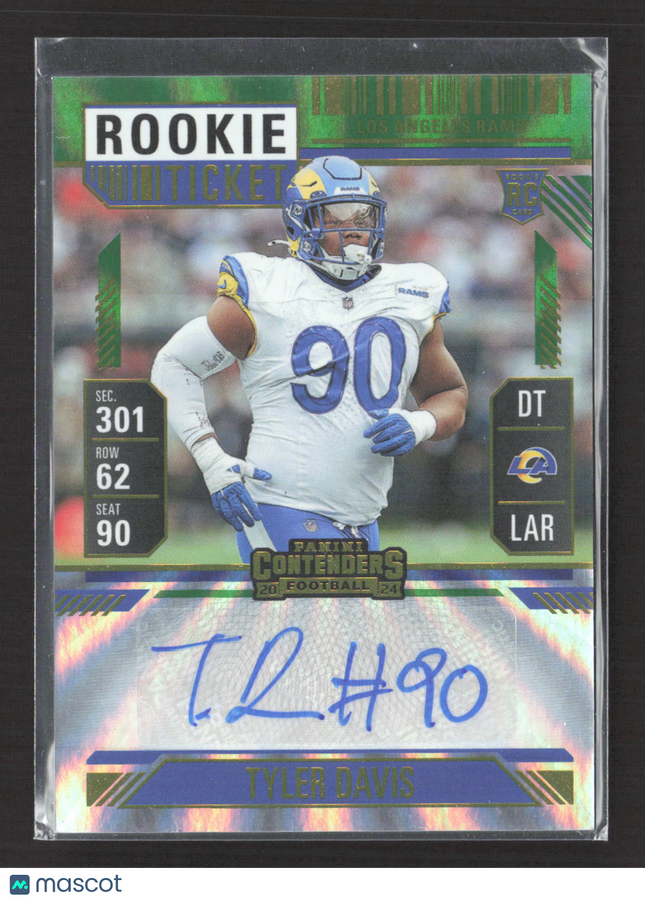 2025 Panini Contenders Rookie Ticket Tyler Davis #291 Green RC Auto