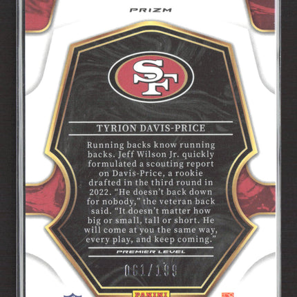 2023 Panini Select Prizm Tyrion Davis-Price #187 Red White Blue RC 061/199