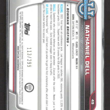 2022 Bowman University Nathaniel Dell #49 Aqua /299