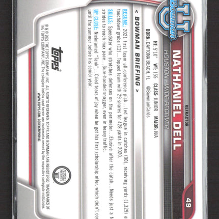 2022 Bowman University Nathaniel Dell #49 Refractor
