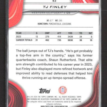 2024 Topps Bowman University Best TJ Finley #63 Aqua /225