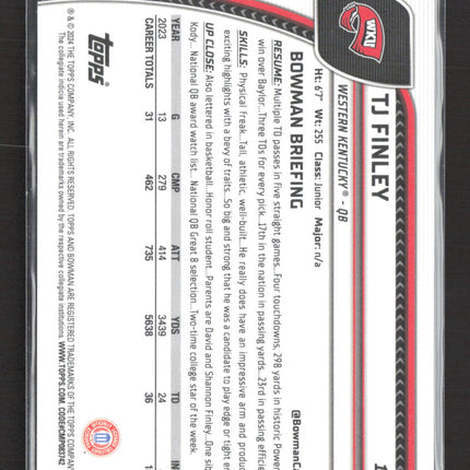 2024 Topps Bowman Chrome University TJ Finley #191 Gold 1st Bowman /50