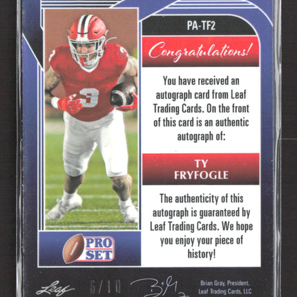 2022 Leaf Pro Set Ty Fryfogle #PA-TF2 RC 6/10 Auto