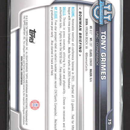2022 Bowman University Tony Grimes #75 1st Bowman