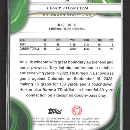 2024 Bowman University Best Tory Horton #94 Blue Refractor 107/149