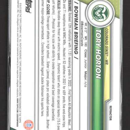 2023 Bowman Chrome University Tory Horton #73 Refractor