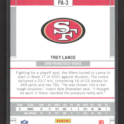 2022 Panini Chronicles Panini Football Trey Lance #PA-3 RC