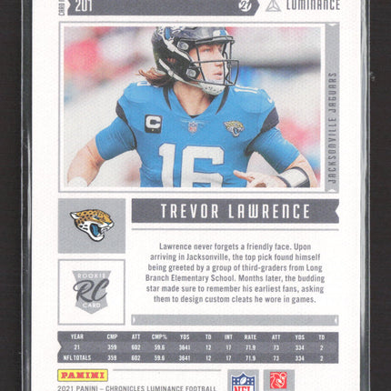 2022 Panini Chronicles Luminance Trevor Lawrence #201 RC