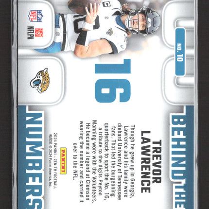 2024 Panini Zenith Football Behind the Numbers Trevor Lawrence #10