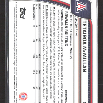 2024 Bowman Chrome University Tetairoa McMillan #170 Purple shimmer