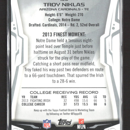 2014 Topps Finest Troy Niklas #138 Blue Refractor 15/99 RC